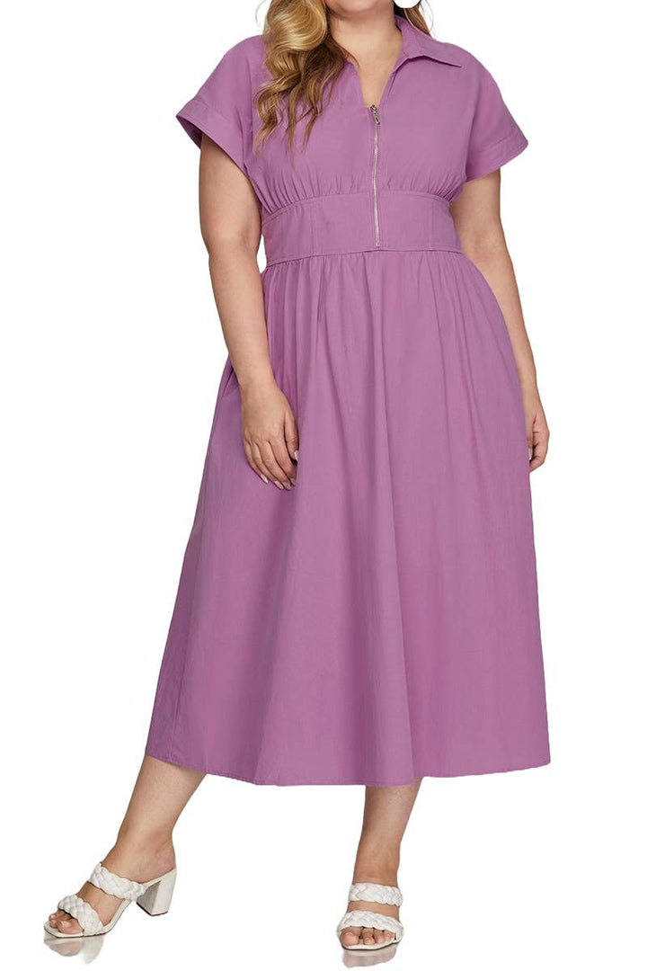 Plus Drop Sleeve Woven Zip up Dress