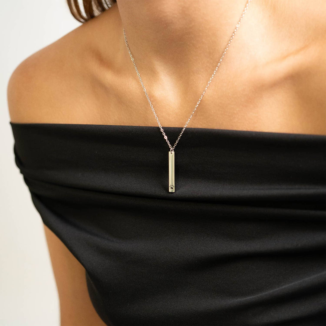 Paw Print Cutout Vertical Stainless Steel Bar Necklace