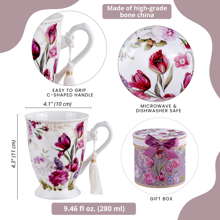 Tulip Porcelain Tea/Coffee Tall Mug in Gift Box