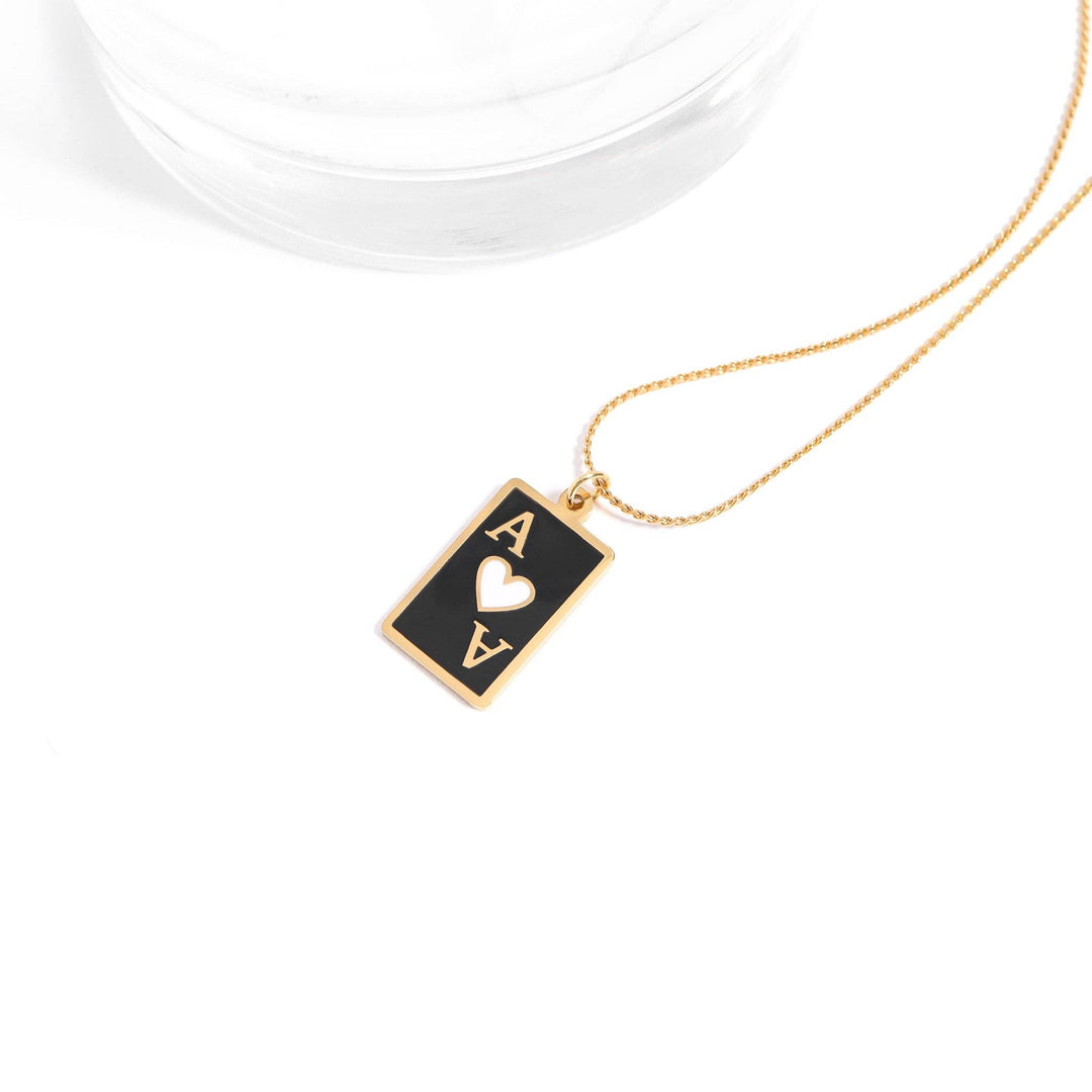 18K Gold PVD Stainless Steel Ace of Hearts Playing Card Pendant