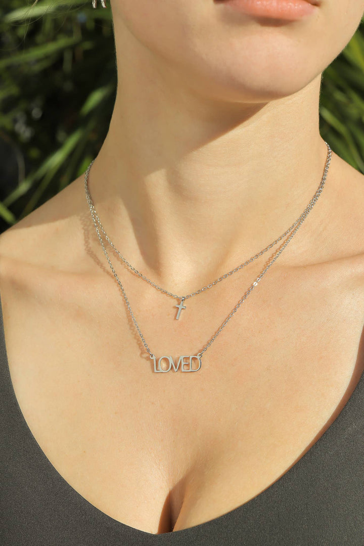 Stainless Steel "Loved" Layered Cross Necklace