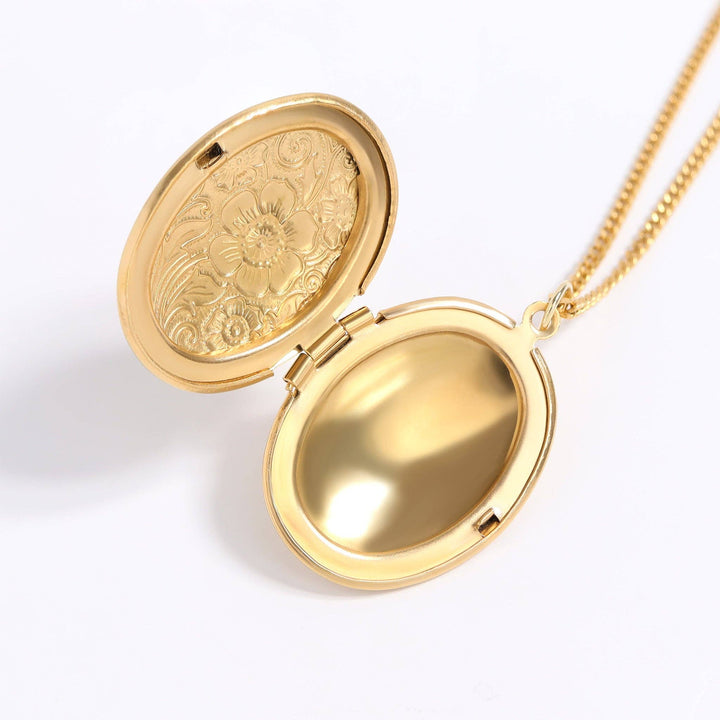 18K Gold PVD Stainless Steel Textured Oval Locket Pendant
