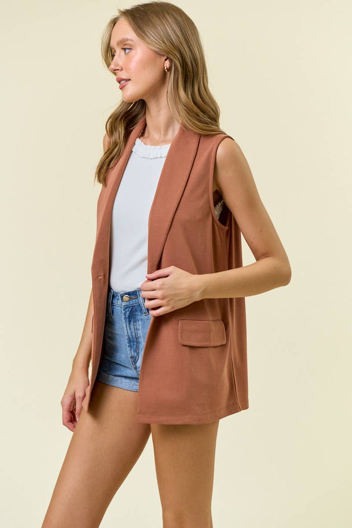 SHAWL NECK OPEN FRONT KNIT VEST BLAZER - 10737J