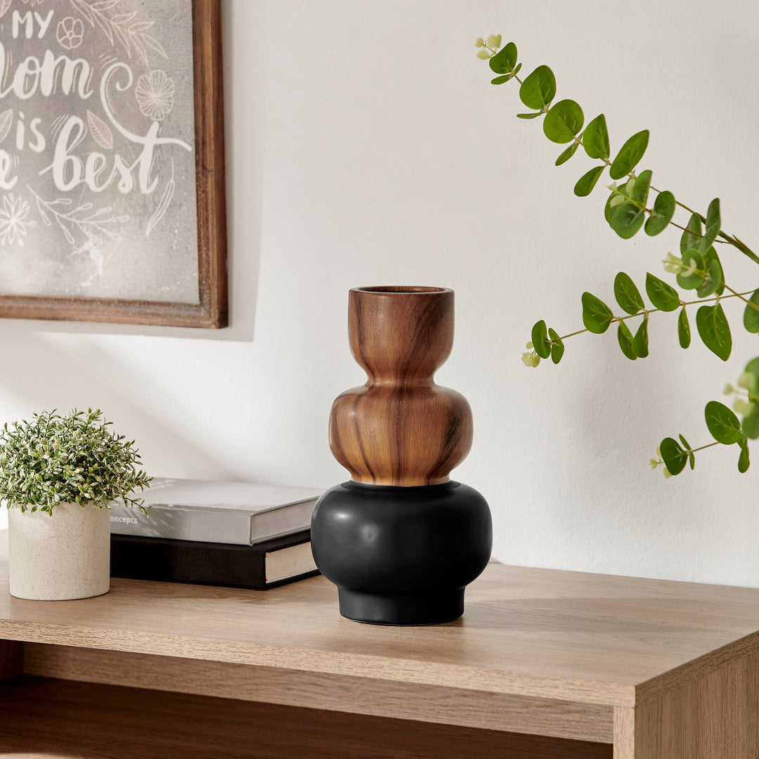 Milo Trinnet 3 Tier Stack Two Tone Vase Black and Walnut