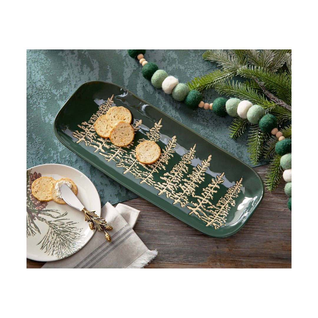 Wilde Pine Tree Rectangle Platter Spruce Stoneware Christmas
