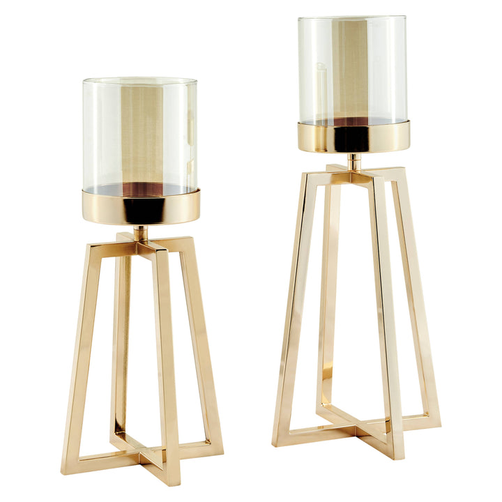 Maeve Gold Pedestal Hurricane Candle Holders - Set of 2