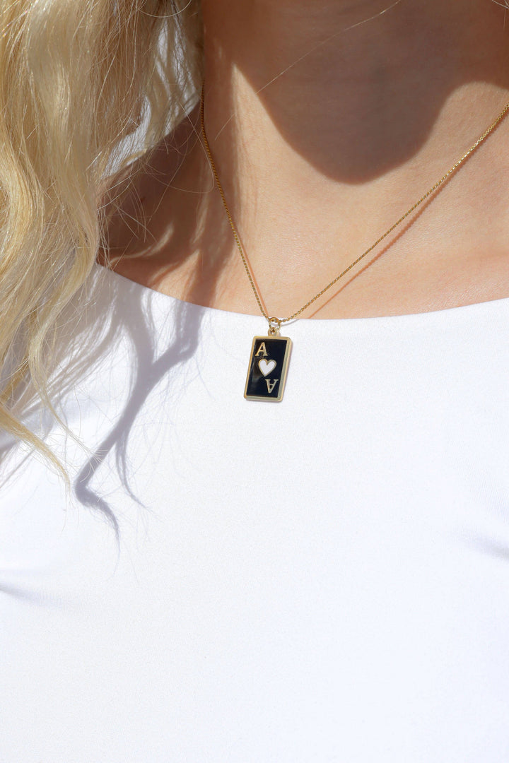 18K Gold PVD Stainless Steel Ace of Hearts Playing Card Pendant
