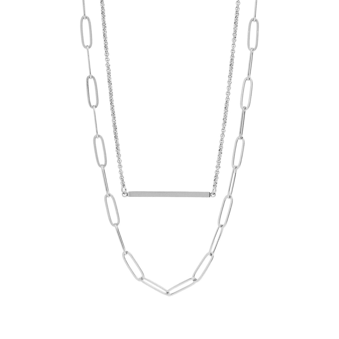 18K Gold PVD Stainless Steel Paperclip Layered Blank Bar Necklace