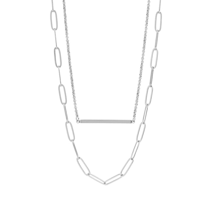 18K Gold PVD Stainless Steel Paperclip Layered Blank Bar Necklace
