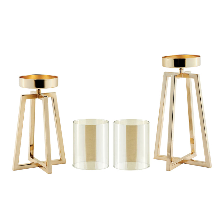 Maeve Gold Pedestal Hurricane Candle Holders - Set of 2
