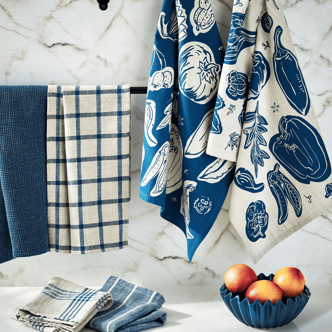 Canyon Print Veggies Dishtowel Set of 2 Blue Cotton Everyday