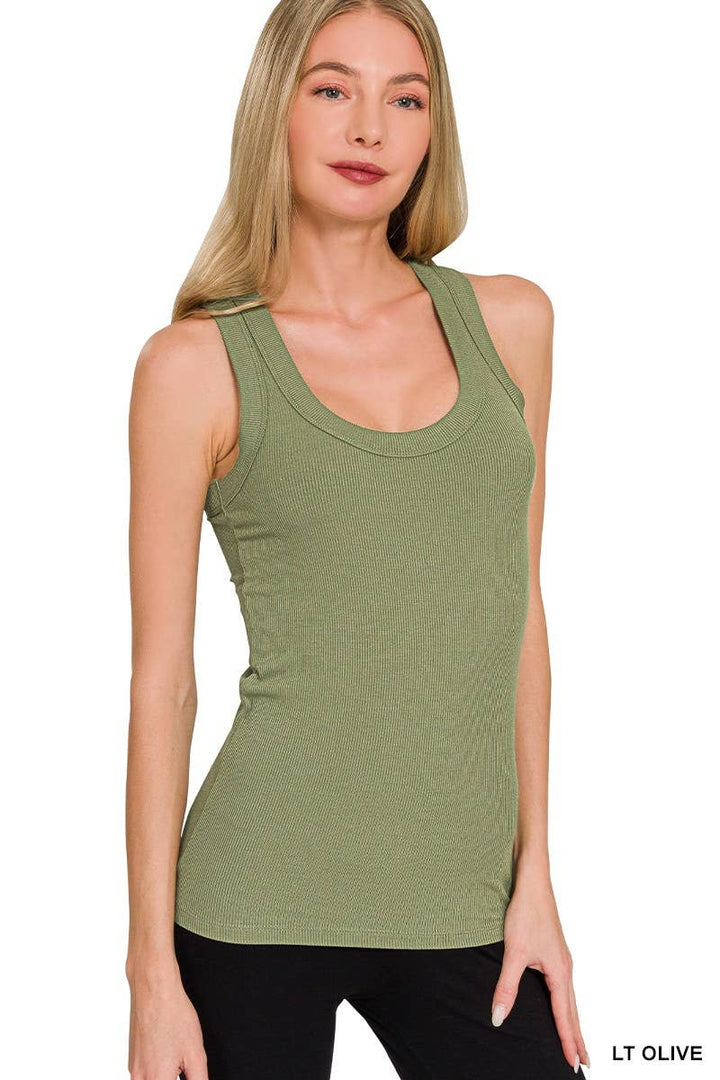 Ribbed Scoop Neck Tank Top