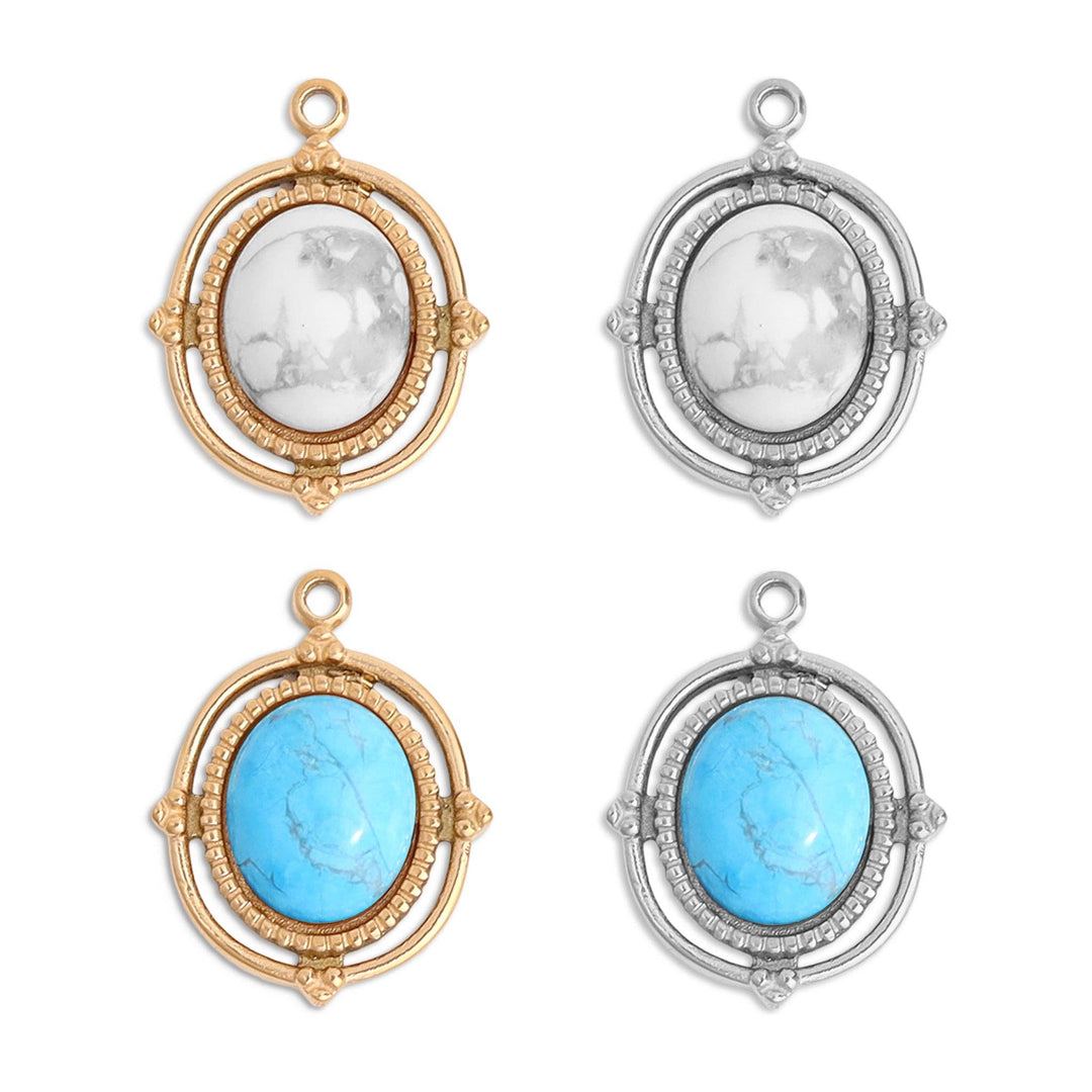 Gold Stainless Steel Roped Frame Oval Semi Precious Charm