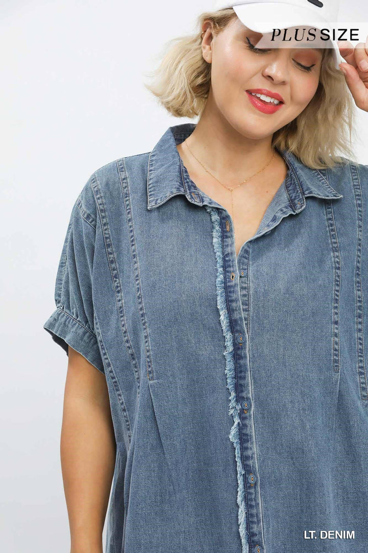Plus Washed Denim Oversized Top