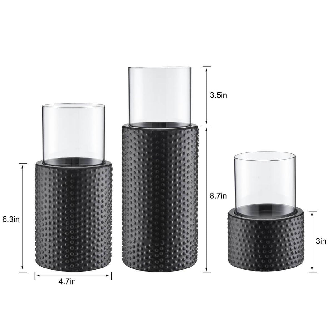 Contemporary Candle Holder Set With Clear Glass Hurricanes