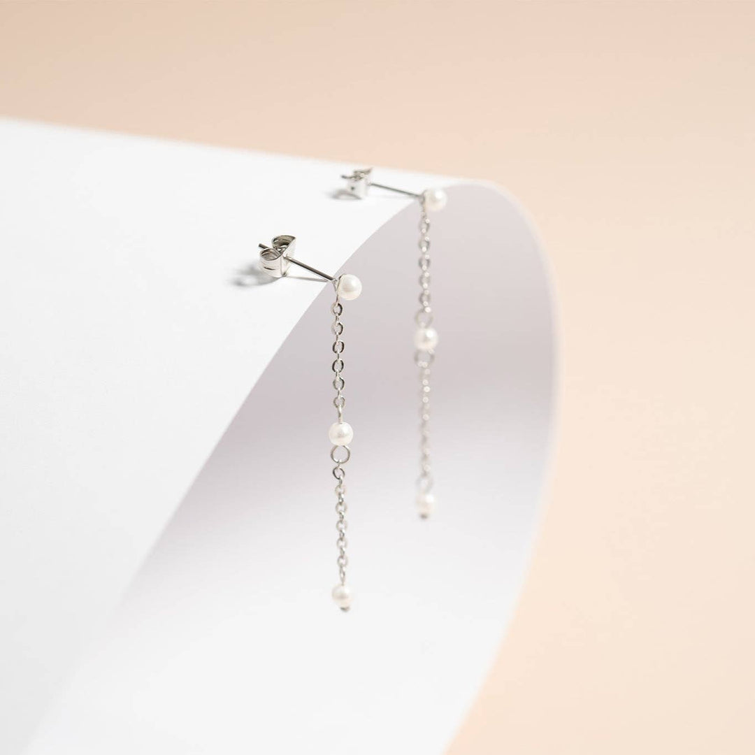 18K Gold PVD Stainless Steel Pearl Chain Dangle Earrings