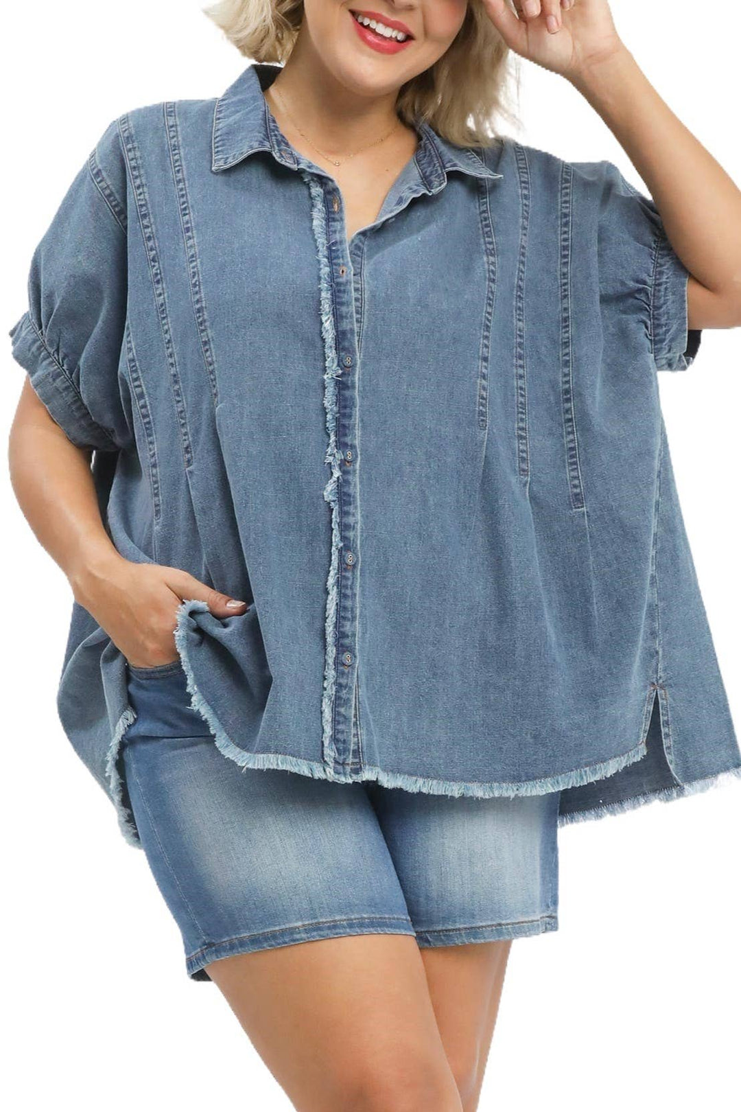 Plus Washed Denim Oversized Top