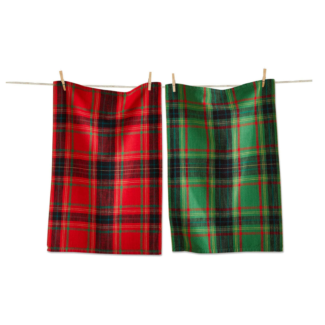 Holiday Plaid Dishtowel Set of 2 Multi Cotton Christmas