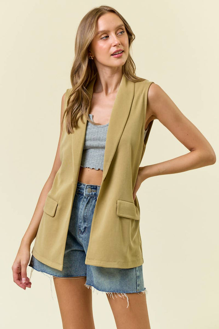SHAWL NECK OPEN FRONT KNIT VEST BLAZER - 10737J