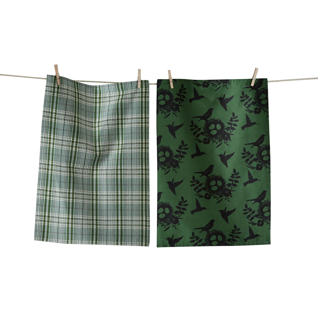 Hummingbird Dishtowel Set of 2 Green Multi Cotton Summer