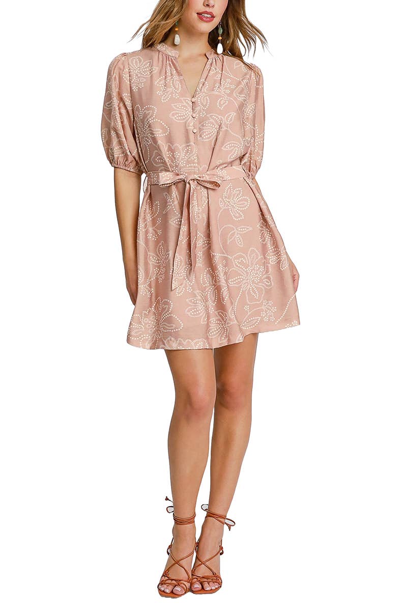 Floral Print Half Button Down Mini Dress