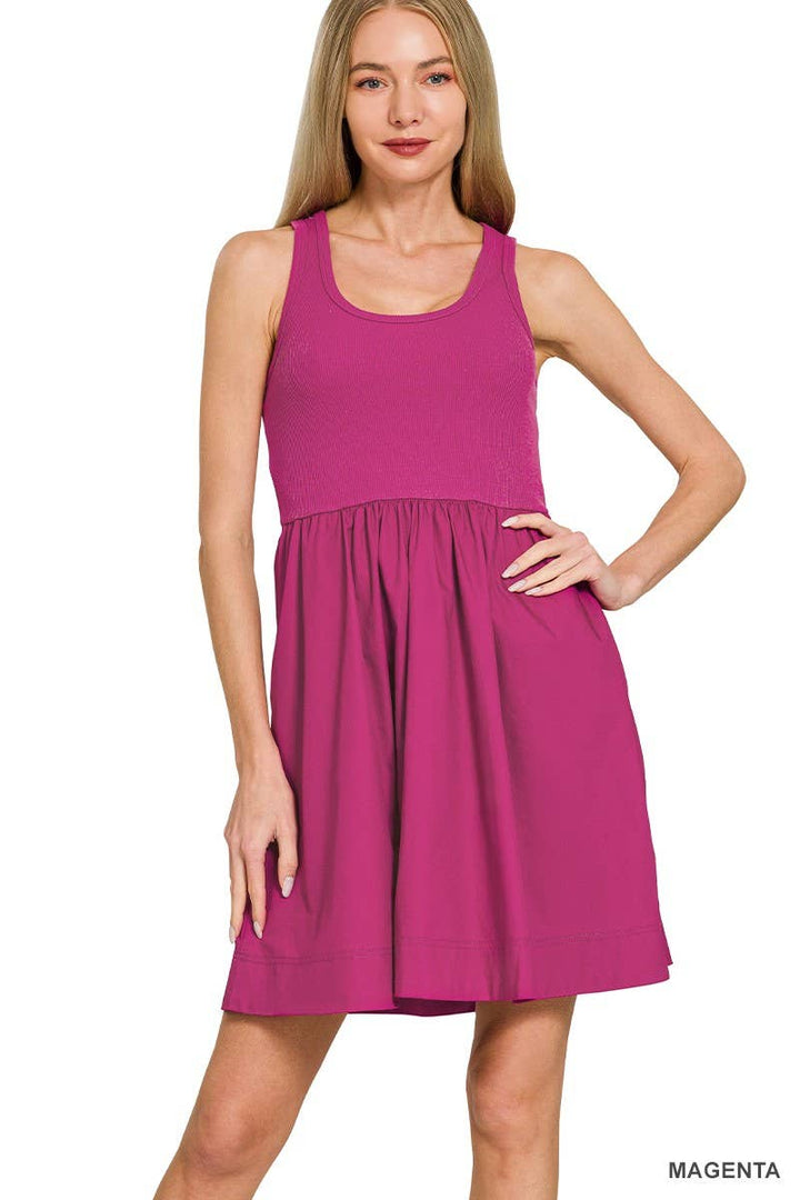 Combined Knit N Woven Midi Dress