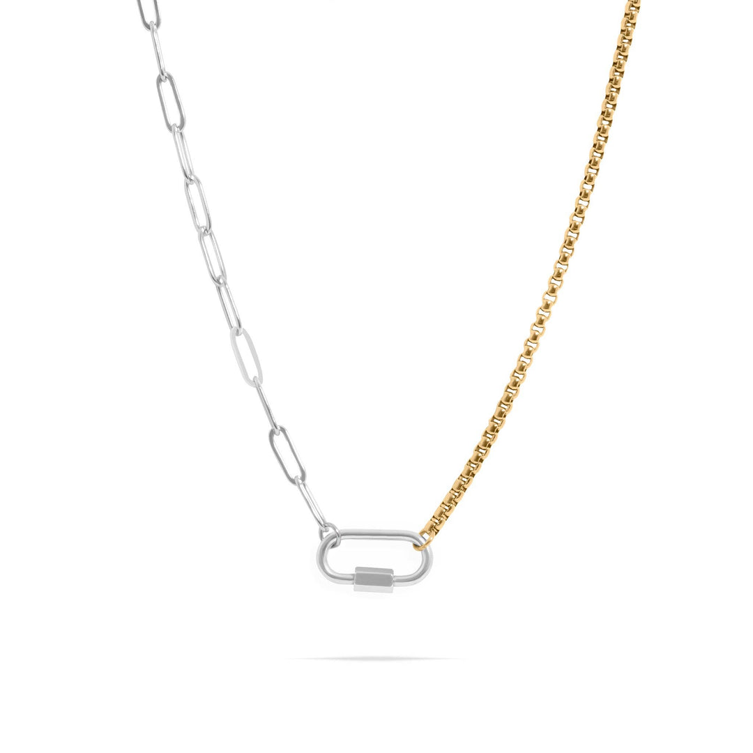 Stainless Steel Mixed Metal Paperclip Carabiner Necklace